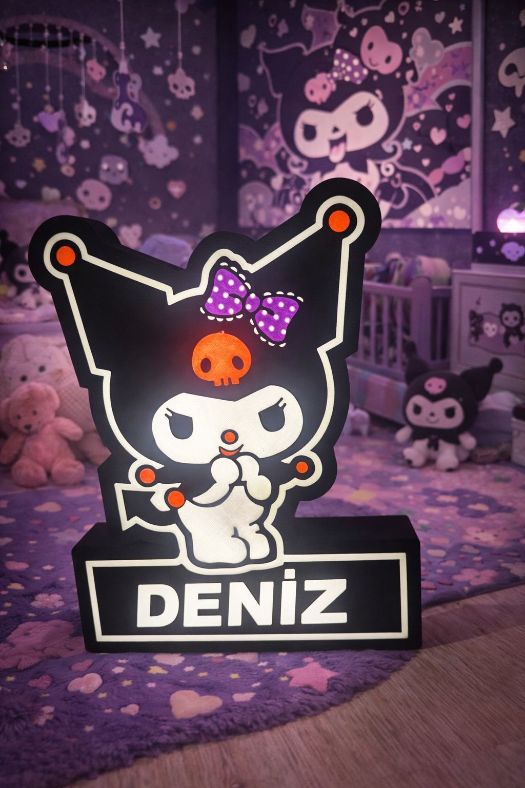 Kişiye Özel isimli Kuromi Gece Lambası - Led Işıklı ve Dekoratif Tasarım