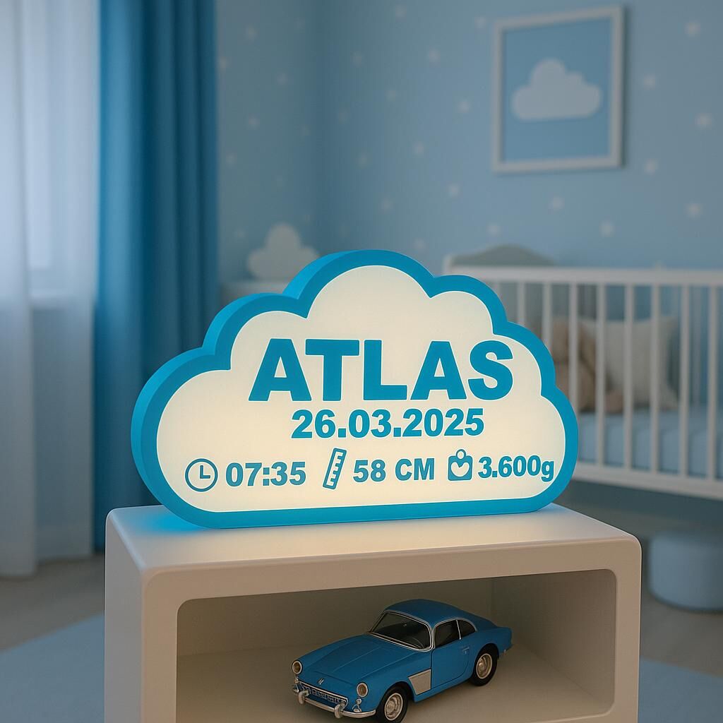 Açık Mavi Gece Lambası - Yeni doğan Bebek Odası İçin Led Işıklı Pilli Lamba