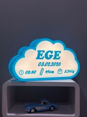 Açık Mavi Gece Lambası - Yeni doğan Bebek Odası İçin Led Işıklı Pilli Lamba