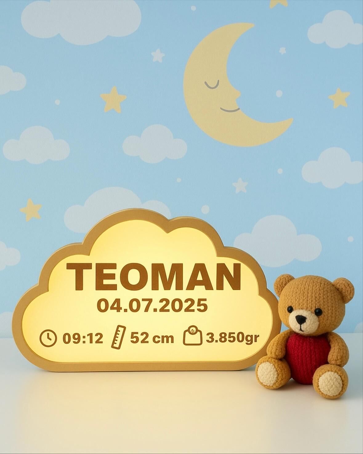 Krem Gece Lambası - Yenidoğan Bebek Odası İçin Led Işıklı Pilli Lamba