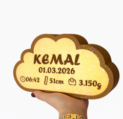 Krem-Açık Kahve Gece Lambası - Yenidoğan Bebek Odası İçin Led Işıklı Pilli Lamba