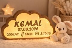 Krem-Açık Kahve Gece Lambası - Yenidoğan Bebek Odası İçin Led Işıklı Pilli Lamba