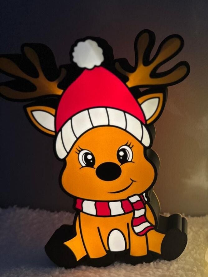 Geyikli Gece Lambası - Yılbaşı Temalı Led Işıklı Pilli Dekoratif Lamba