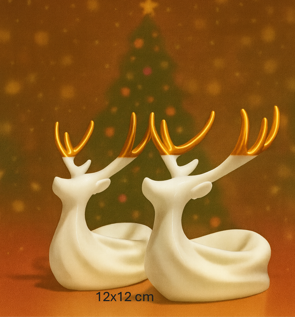 Geyik Figür İkili – Dekoratif Yılbaşı Masaüstü Süs