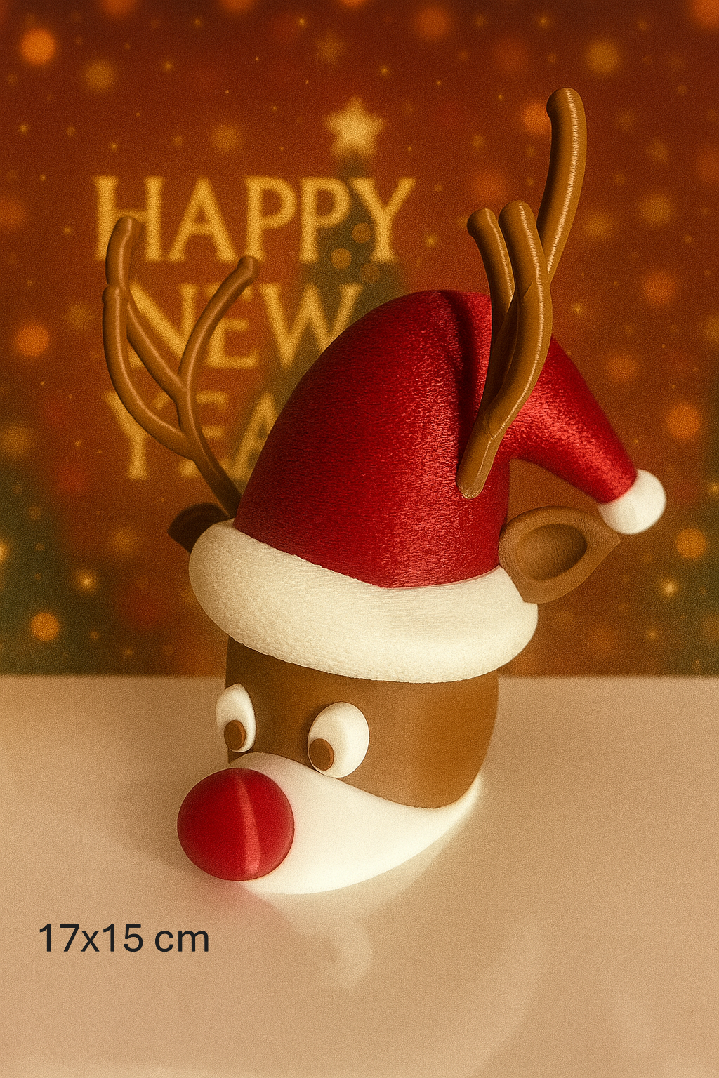 Noel Şapkalı Geyik – Dekoratif Yılbaşı Masaüstü Figür