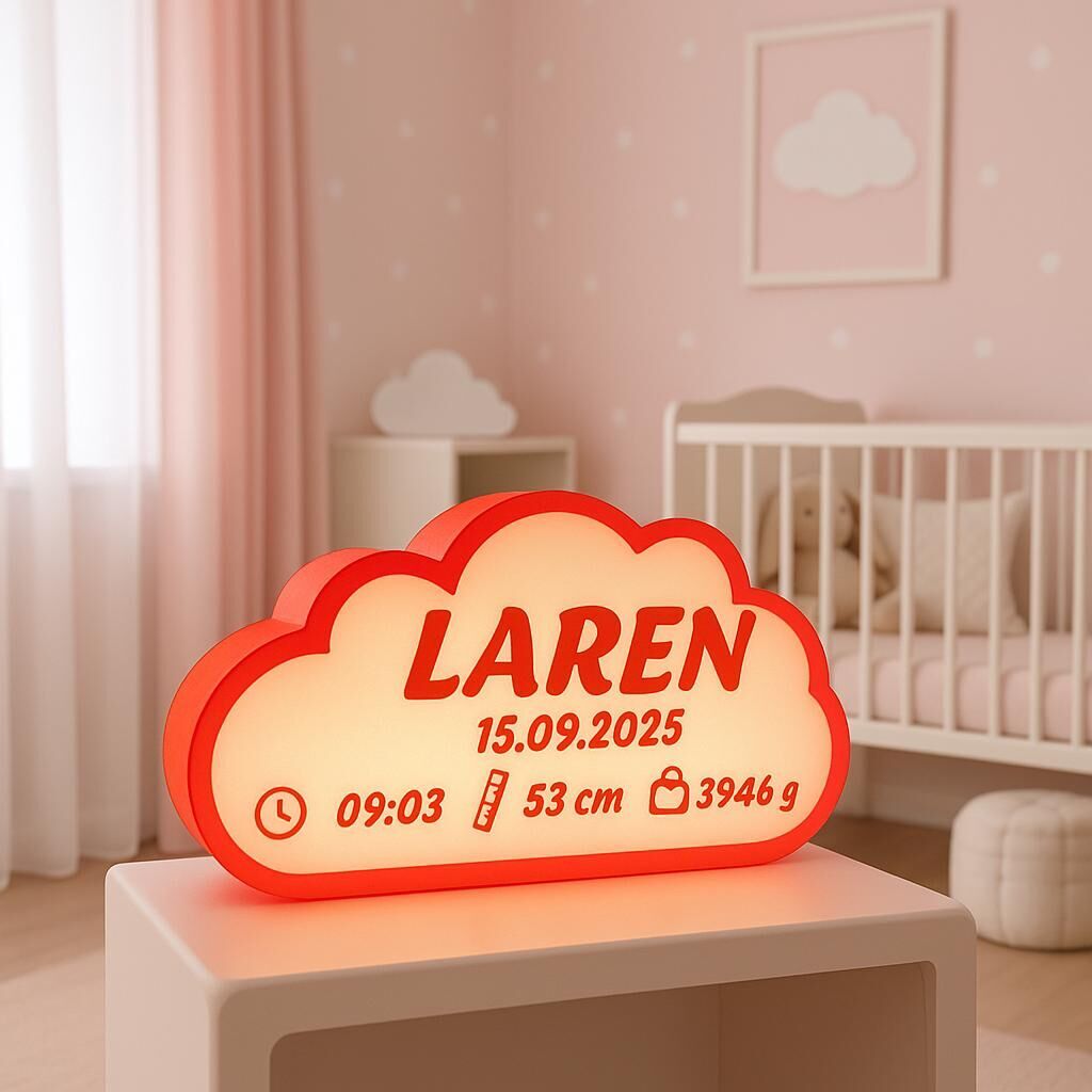 Pembe Bulut Gece Lambası - Yenidoğan Bebek Odası İçin Led Işıklı Pilli Lamba