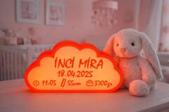 Pembe Bulut Gece Lambası - Yeni doğan Bebek Odası İçin Led Işıklı Pilli Lamba