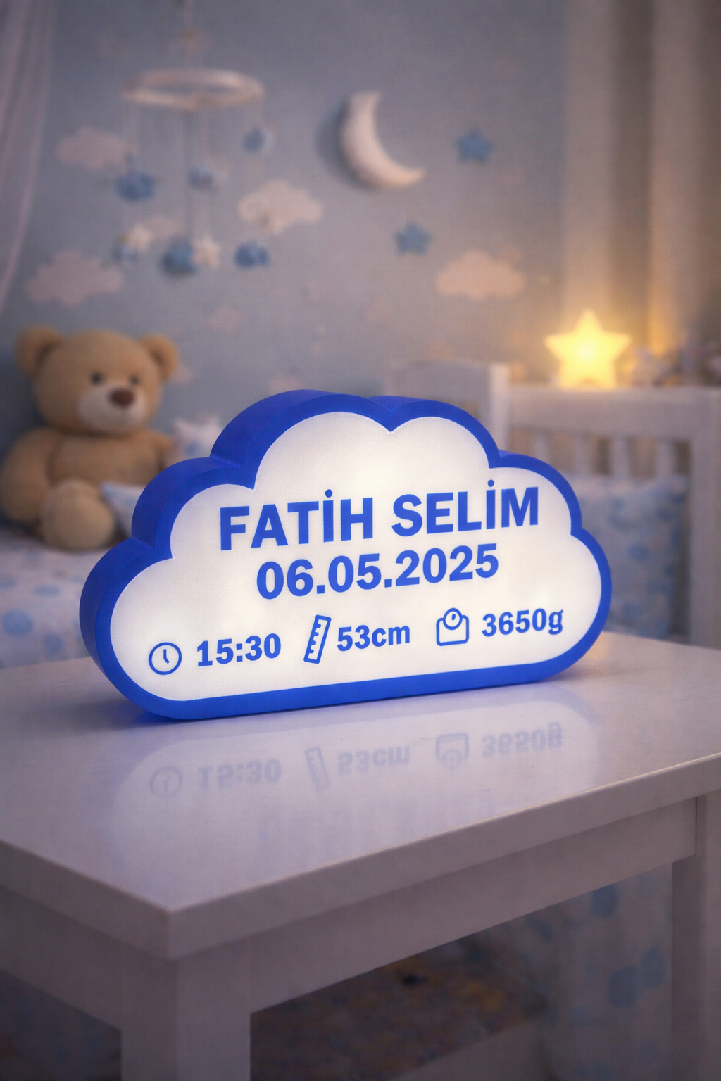 Koyu Mavi Bulut Gece Lambası - Yenidoğan Bebek Odası İçin Led Işıklı Pilli Lamba