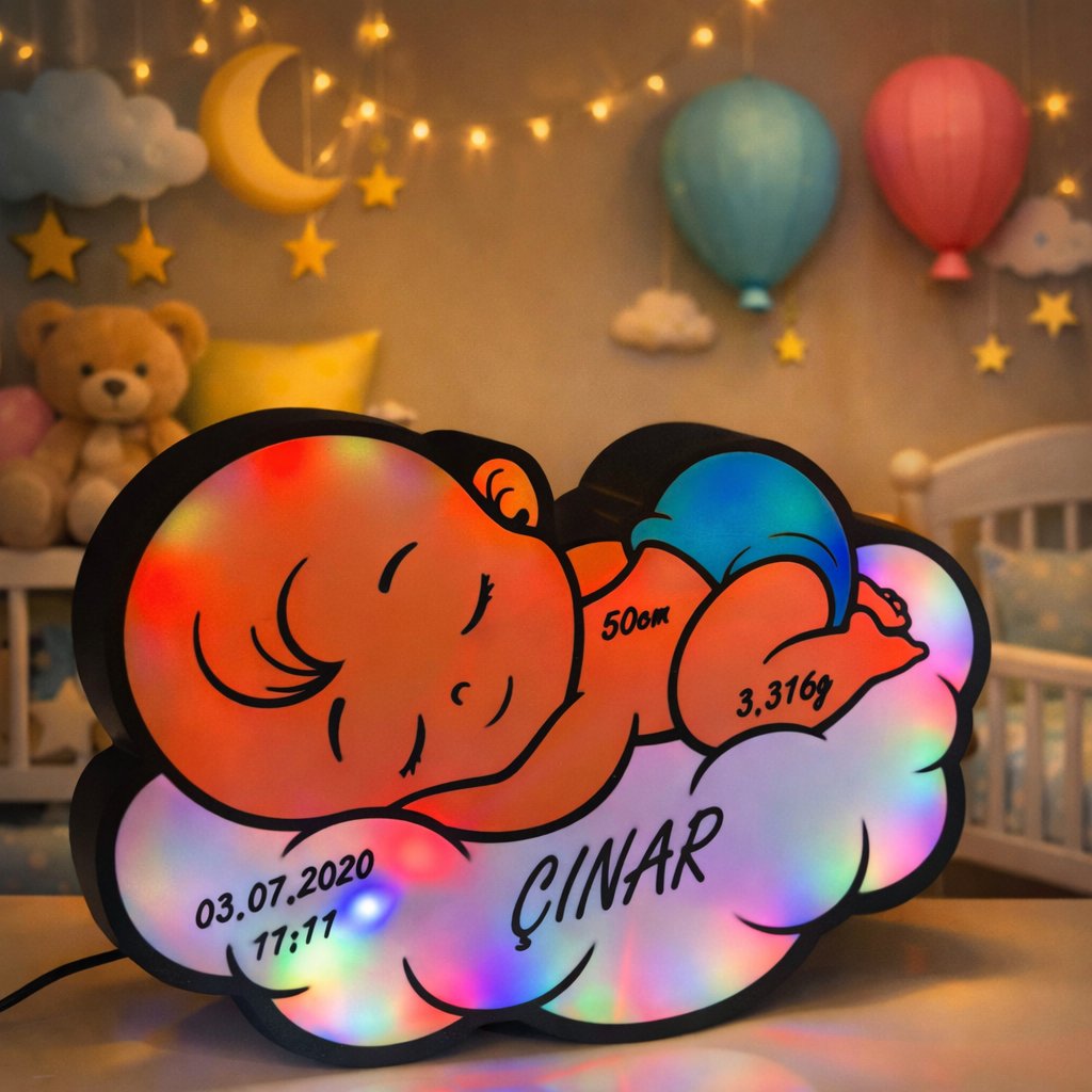 KİŞİYE ÖZEL ERKEK BEBEK FİGÜRLÜ BULUT GECE LAMBASI (ADAPTÖRLÜ)