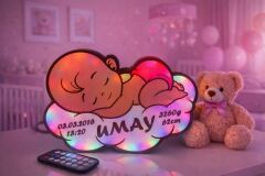 KİŞİYE ÖZEL BULUT ÜSTÜNDE UYUYAN KIZ BEBEK GECE LAMBASI