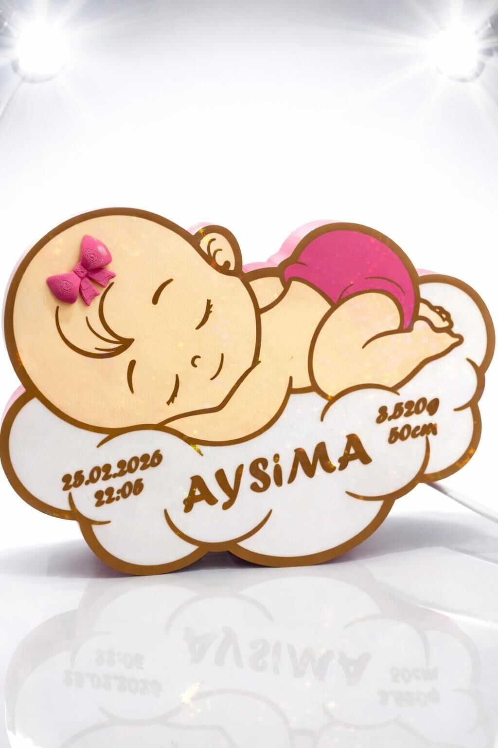 KİŞİYE ÖZEL BULUT ÜSTÜNDE UYUYAN KIZ BEBEK GECE LAMBASI