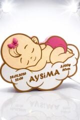 KİŞİYE ÖZEL BULUT ÜSTÜNDE UYUYAN KIZ BEBEK GECE LAMBASI