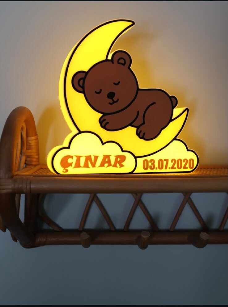KİŞİYE ÖZEL AY ÜSTÜNDE UYUYAN AYICIK GECE LAMBASI
