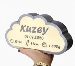 Gri Gece Lambası - Yeni doğan Bebek Odası İçin Led Işıklı Pilli Lamba