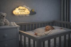 Gri Gece Lambası - Yeni doğan Bebek Odası İçin Led Işıklı Pilli Lamba