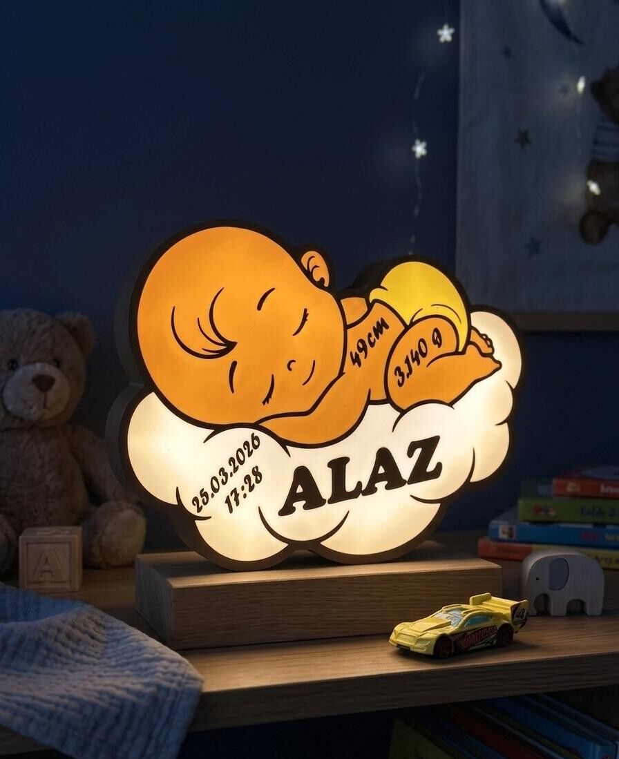 SARI KİŞİYE ÖZEL BEBEK FİGÜRLÜ GECE LAMBASI (PİLLİ)