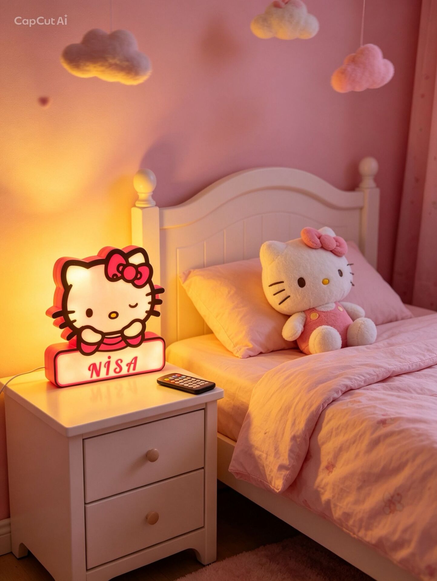 KİŞİYE ÖZEL RGB LED IŞIKLI HELLO KİTTY GECE LAMBASI (22 Cm ADAPTÖRLÜ)