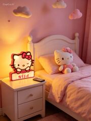 KİŞİYE ÖZEL RGB LED IŞIKLI HELLO KİTTY GECE LAMBASI (22 Cm ADAPTÖRLÜ)